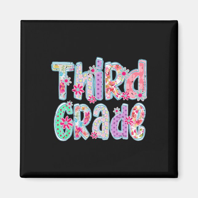 Girly Chequered Floral Third Grade Back To School  Magnet (Front)