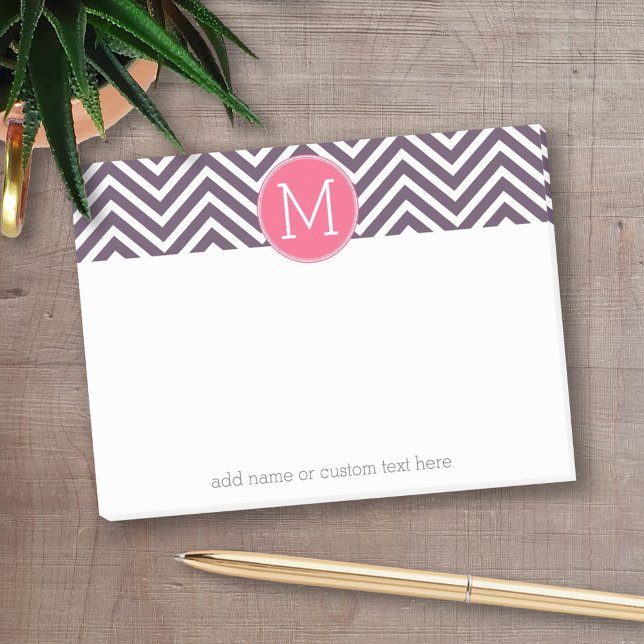 Girly Chevron Pattern with Monogram - Pink Purple Post-it Notes (Personalized post-it notes with an area to add your name or other text)