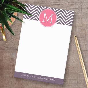 Girly Chevron Pattern with Monogram - Pink Purple Post-it Notes