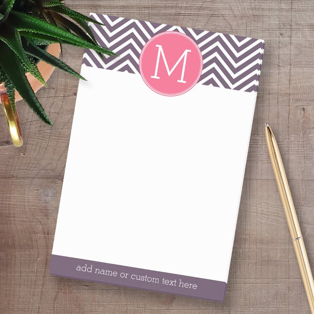 Girly Chevron Pattern with Monogram - Pink Purple Post-it Notes (Personalized Post-it Notes - add your name and other social media contact information)