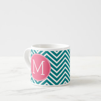 Girly Chevron Pattern with Monogram - Pink Teal Espresso Cup
