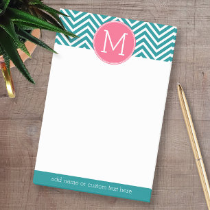 Girly Chevron Pattern with Monogram - Pink Teal Post-it Notes
