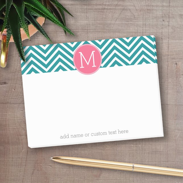 Girly Chevron Pattern with Monogram - Pink Teal Post-it Notes (Personalized post-it notes with an area to add your name or other text)