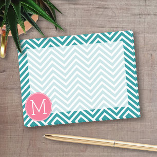 Girly Chevron Pattern with Monogram - Pink Teal Post-it Notes
