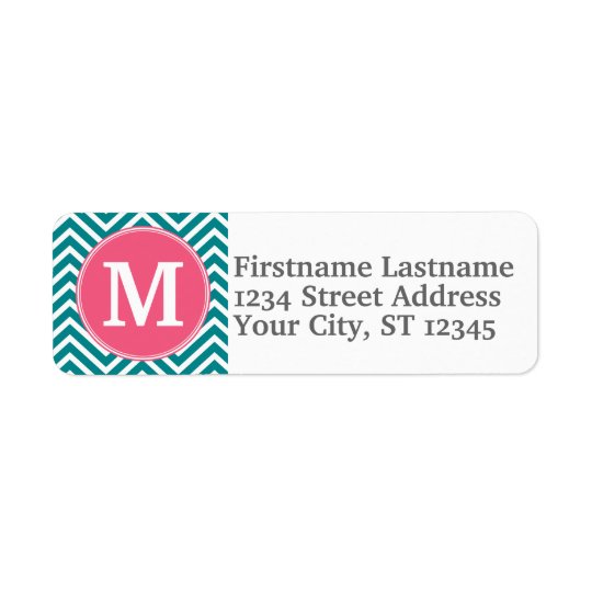 Girly Chevron Pattern with Monogram - Pink Teal Return Address Label