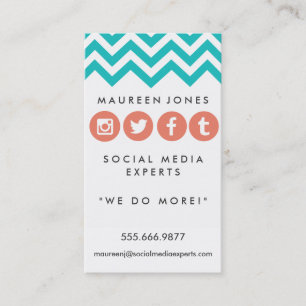 Girly Chevron Teal and Peach Social Media Card