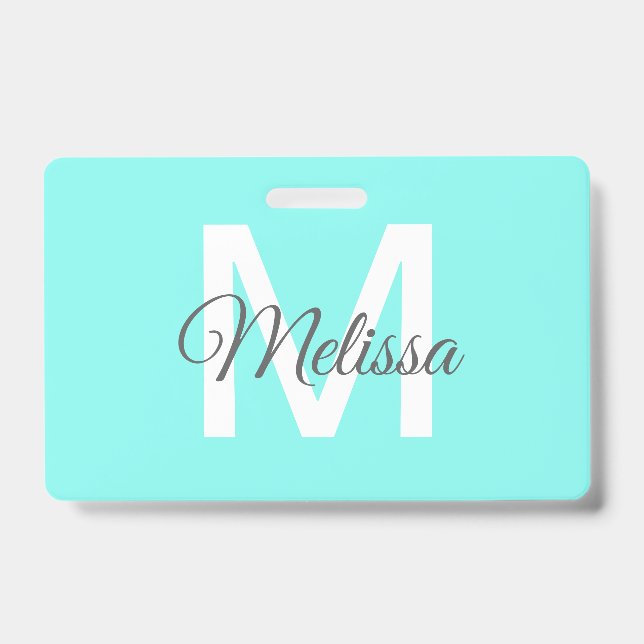 girly chic beach abstract turquoise aqua blue ID badge (Front)