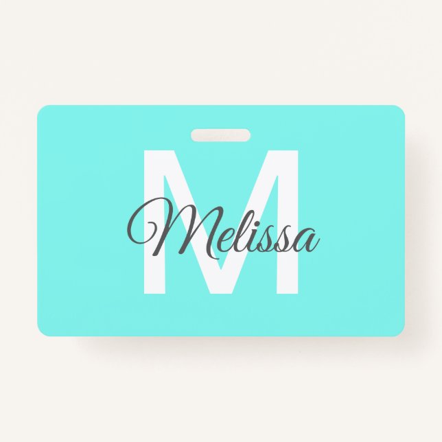girly chic beach abstract turquoise aqua blue ID badge (Front)
