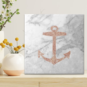 girly chic beach rose gold anchor white marble ceramic tile