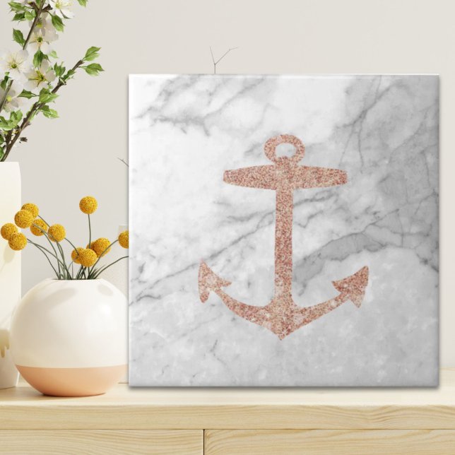 girly chic beach rose gold anchor white marble ceramic tile (girly chic beach rose gold anchor white marble ceramic tile)