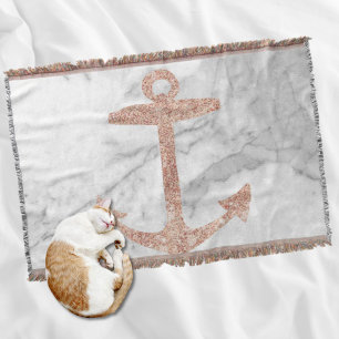 girly chic beach rose gold anchor white marble throw blanket