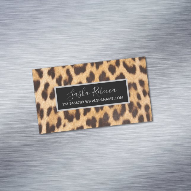 girly chic beauty hair salon stylist leopard print 	Magnetic business card (In Situ)