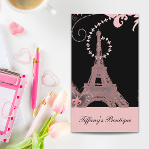 girly chic black and pink paris eiffel tower business card