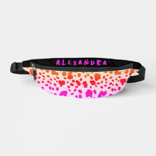 Girly Chic Black Pink Cow Animal Pattern Name Bum Bags
