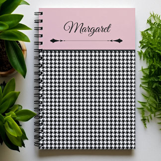 Girly Chic Classic Houndstooth & Pink Notebook