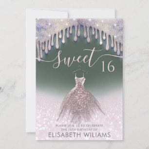 Girly chic dress drips rose gold glittery ombre i invitation