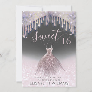 Girly chic dress drips rose gold glittery ombre i invitation