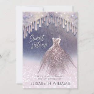 Girly chic dress drips rose gold glittery ombre i invitation