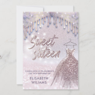 Girly chic dress drips  rose gold glittery ombre invitation