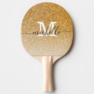 Girly Chic Elegant Gold Glitter Ombre Monogram   Ping Pong Paddle