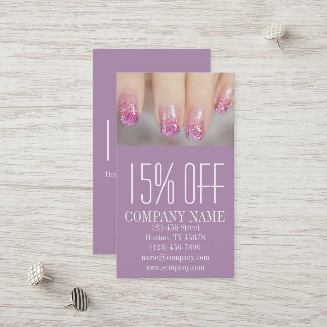 girly chic elegant manicure nails nail salon discount card (Front/Back In Situ)
