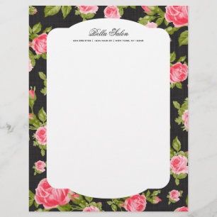 Girly Chic Elegant Vintage Floral Roses Border Custom Letterhead