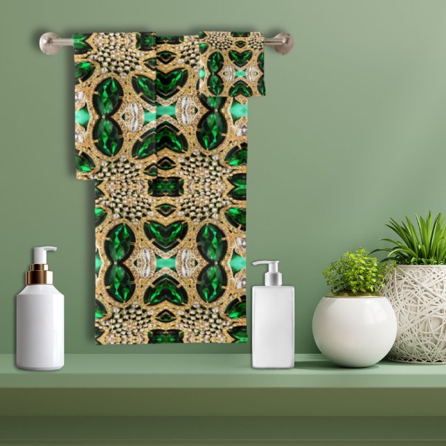 girly chic fashion art deco gold emerald green  bath towel set (Creator Uploaded)