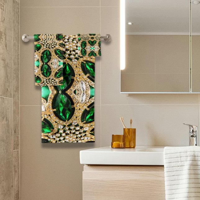 girly chic fashion art deco gold emerald green  bath towel set (girly chic fashion art deco gold emerald green bath towel set)
