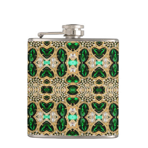 girly chic fashion art deco gold emerald green hip flask