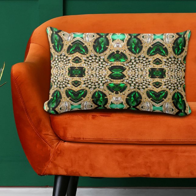 girly chic fashion art deco gold emerald green  lumbar cushion (girly chic fashion art deco gold emerald green lumbar pillow)
