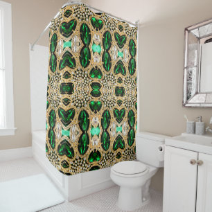 girly chic fashion art deco gold emerald green  shower curtain