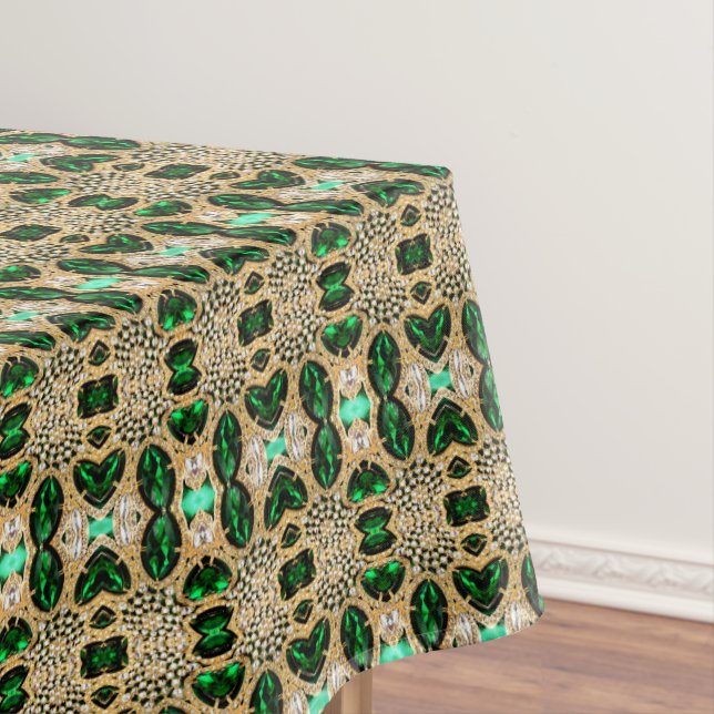 girly chic fashion art deco gold emerald green  tablecloth (In Situ)