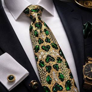 girly chic fashion art deco gold emerald green tie