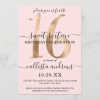 Girly Chic Faux Gold Blush Pink Sweet 16