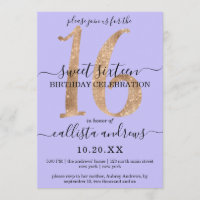 Girly Chic Faux Gold Glitter Lilac Purple Sweet 16