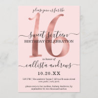 Girly Chic Faux Rose Gold Blush Pink Sweet 16