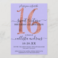 Girly Chic Faux Rose Gold Glitter Purple Sweet 16