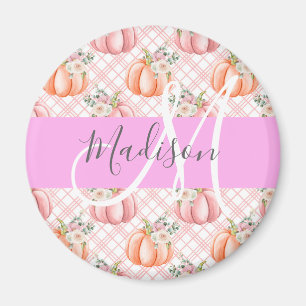 Girly Chic Floral Pink Peach Pumpkin Monogram Name Magnet