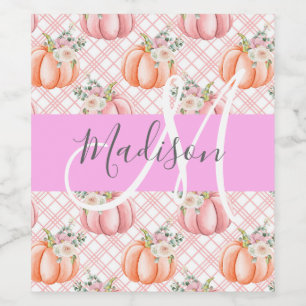 Girly Chic Floral Pink Peach Pumpkin Monogram Name Wine Label