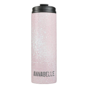 Girly chic glossy shine light pink personalised thermal tumbler