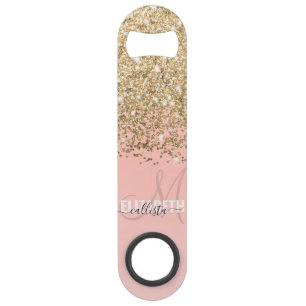 Girly Chic Gold Confetti Pink Gradient Monogram