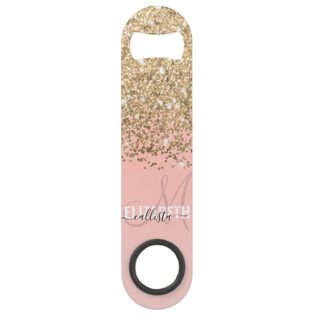 Girly Chic Gold Confetti Pink Gradient Monogram (Front)