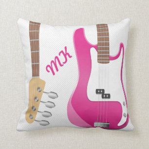 Girly Chic Hot Pink Electric Guitar White Stripes Cushion