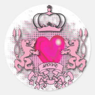 girly chic hot pink jubilee monarchy crown classic round sticker