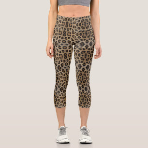 Girly chic leopard fur animal print pattern fun capri leggings