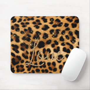 Girly Chic Leopard Gold Glitter Love Mouse Pad