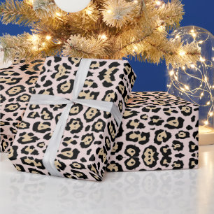 Girly chic leopard print pattern beige blush pink wrapping paper