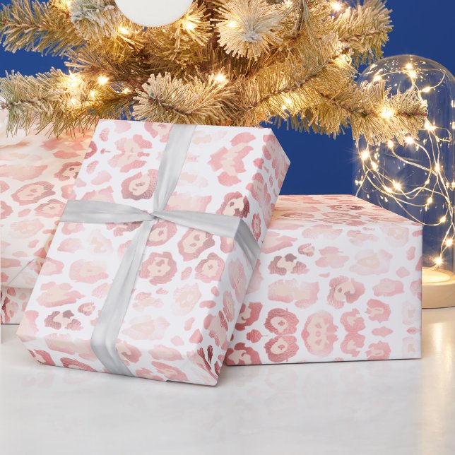 Girly chic leopard print pattern pink and white wrapping paper (Holidays)