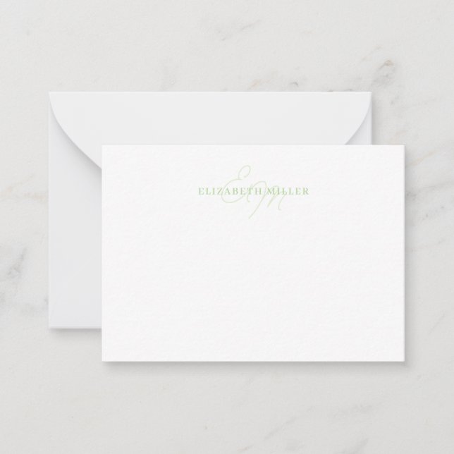 Girly Chic Light Green Script Monorgram Card (Front)