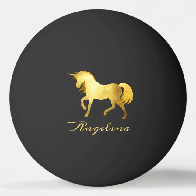 Girly & Chic Luxury Gold Foil Unicorn Personalised Ping Pong Ball (Front)